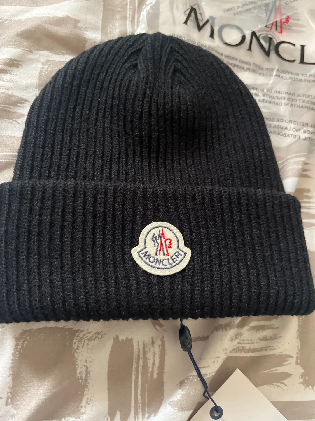 Moncler Black Ribbed Beanie Hat