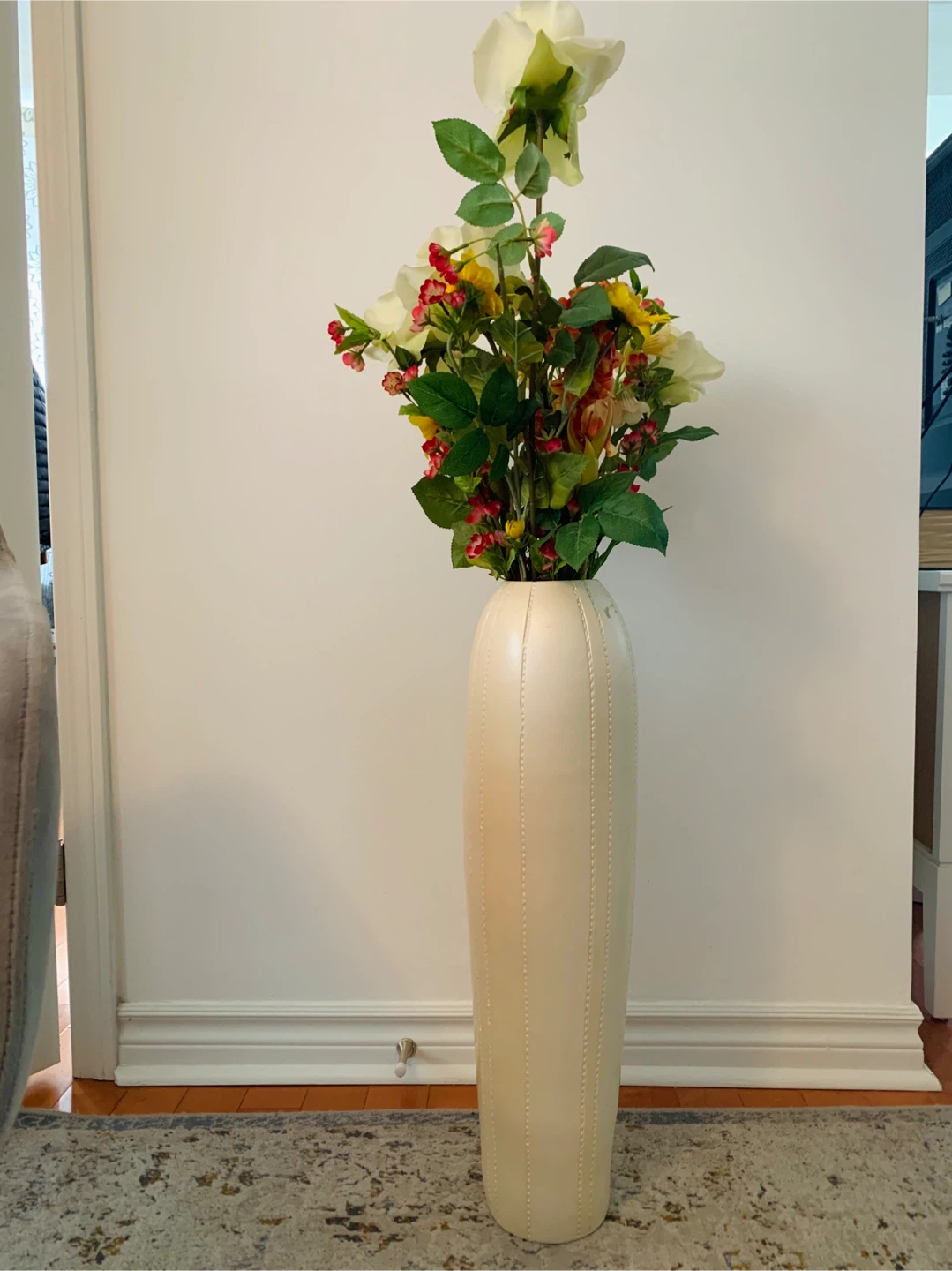 Tall Cream Faux Floral Arrangement in Vase
