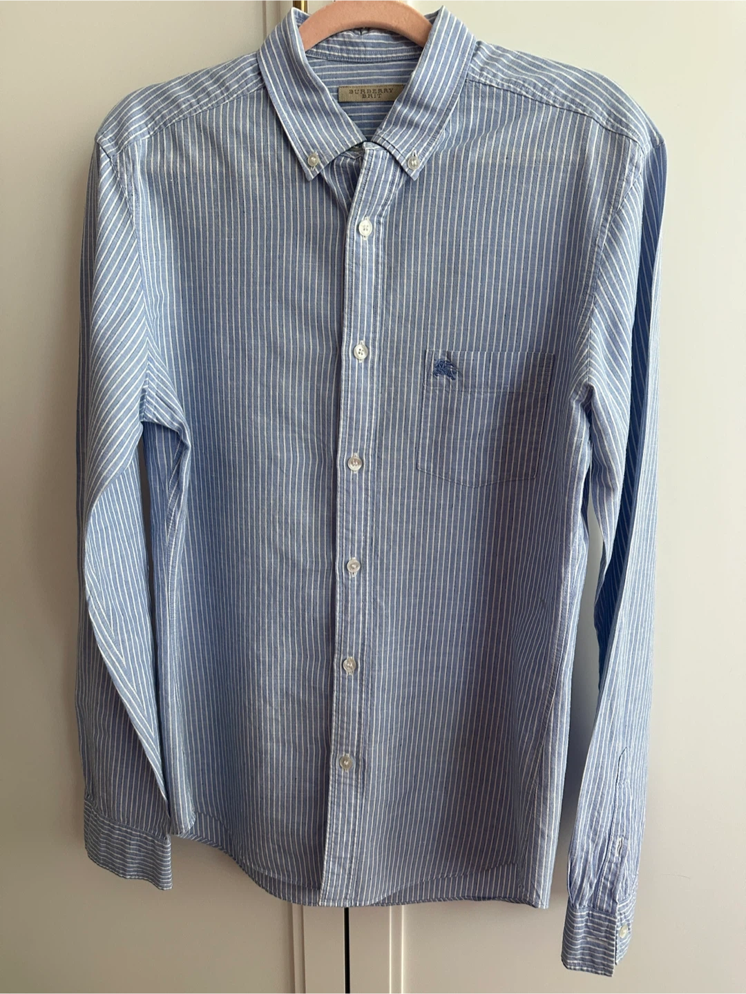 Burberry Blue Striped Button-Up Shirt - Size S