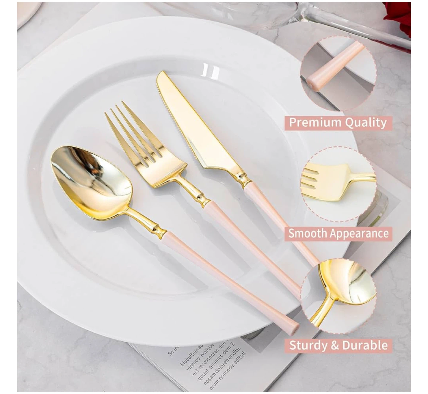 Gold and Pink Cutlery Set (24 Pieces)