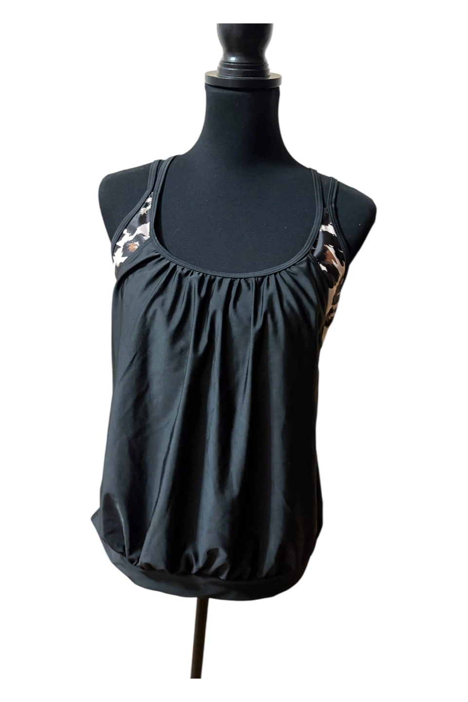 Black & Leopard Print Tankini Swimsuit Set