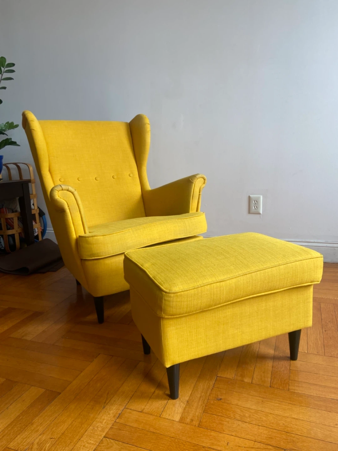 Canary Yellow Wingback Armchair and Ottoman Set