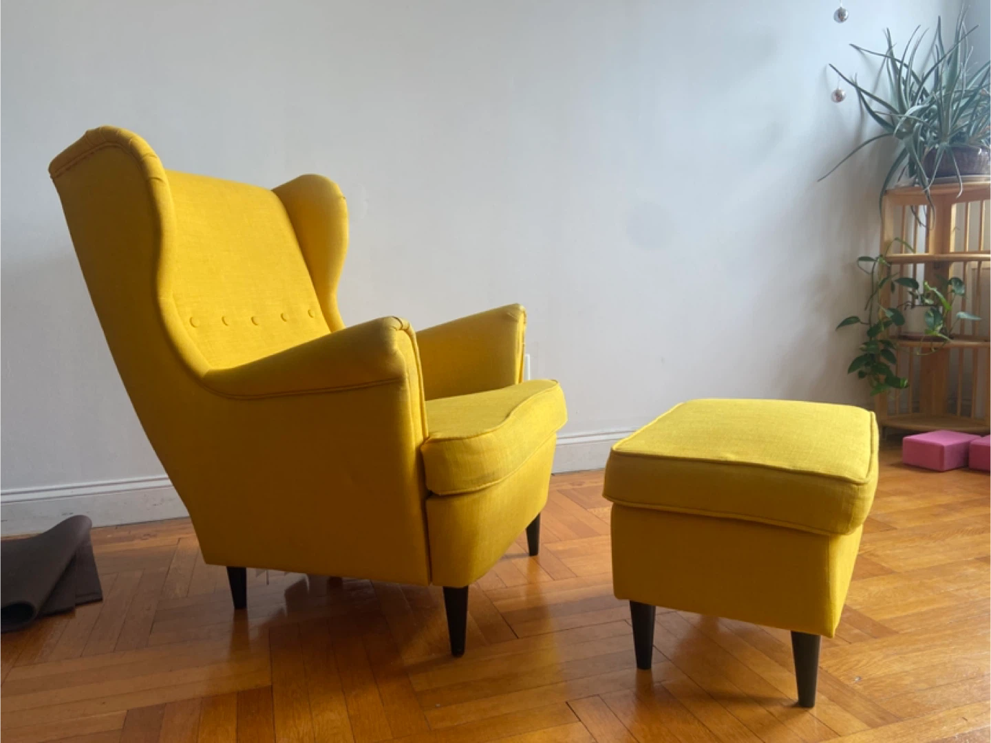 Canary Yellow Wingback Armchair and Ottoman Set - photo 4