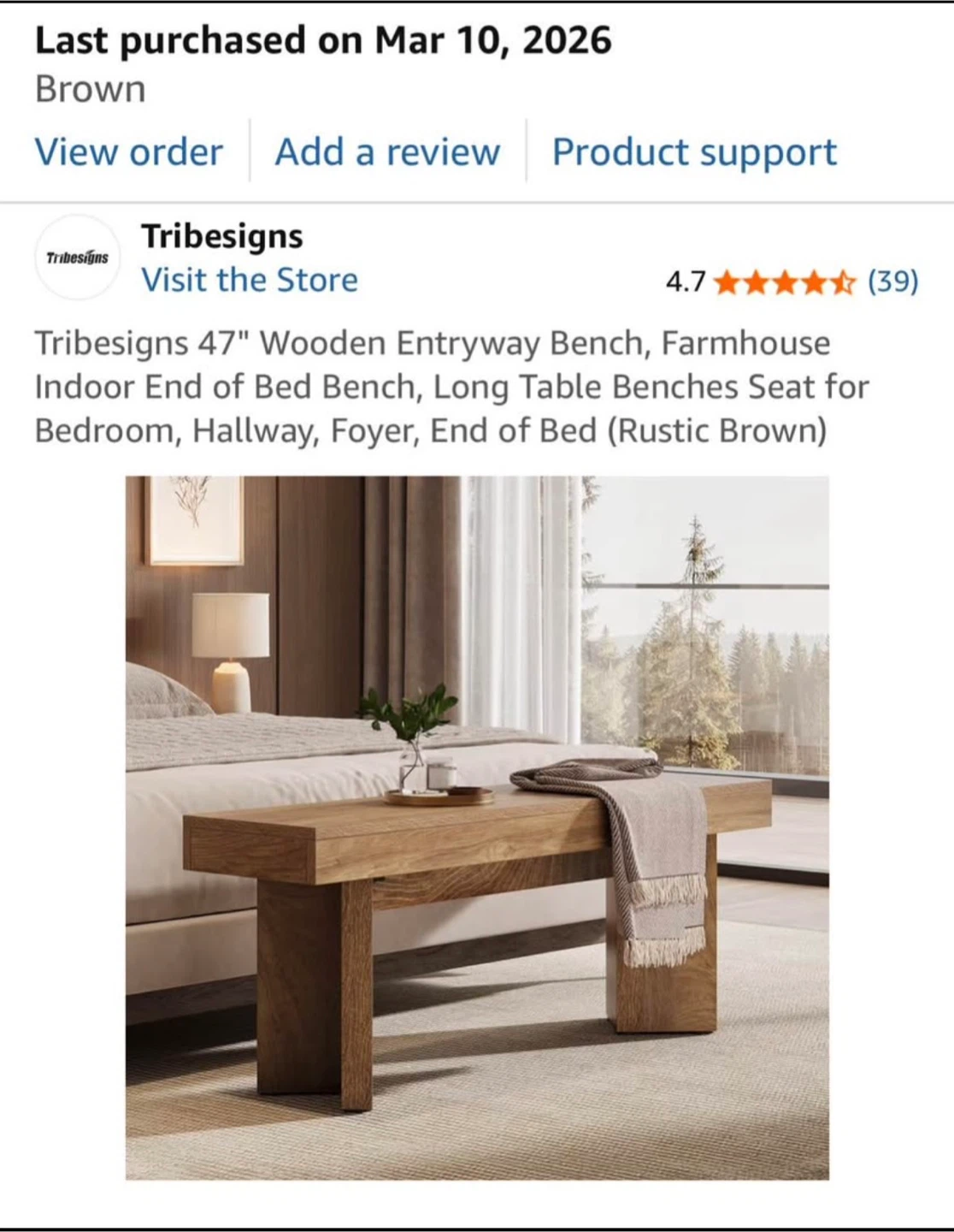 Tribesigns 47" Wooden Entryway Bench - Rustic Brown - photo 2