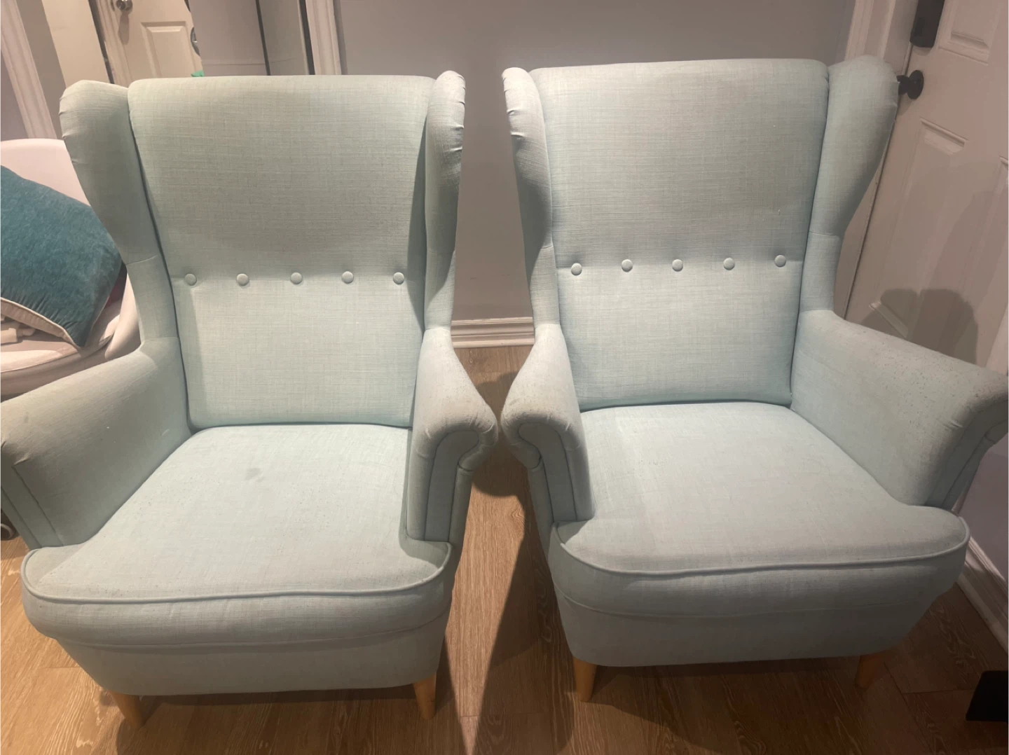 Light Blue Wingback Accent Chairs (Pair)