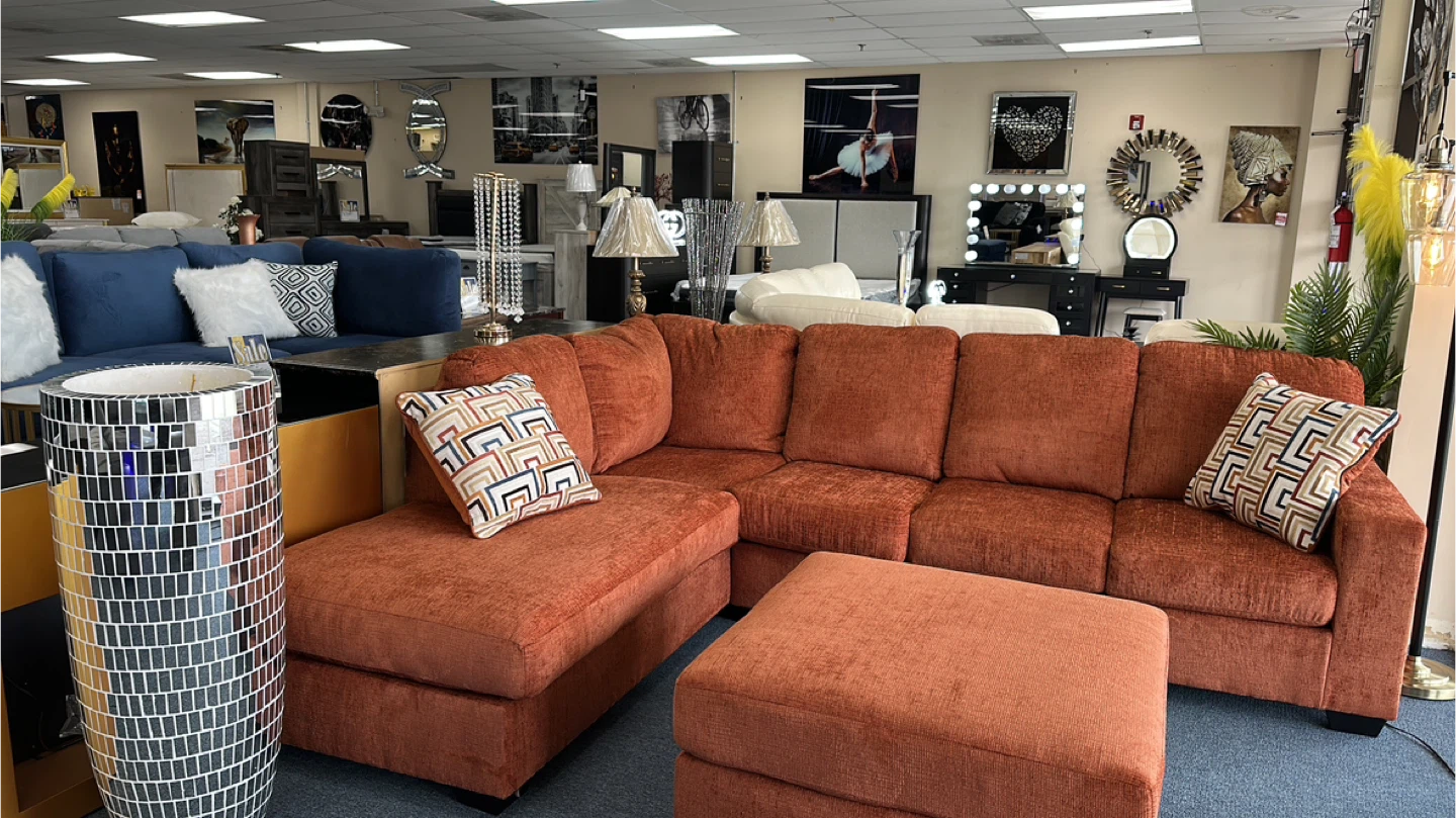 Orange Sectional Sofa with Ottoman