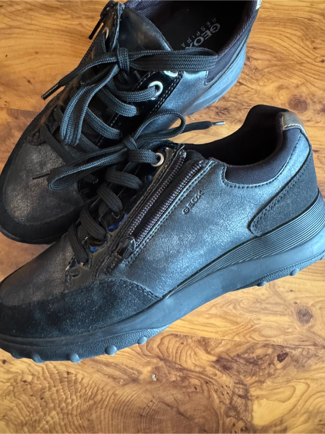 Geox Respira Black Leather & Suede Zip-Up Sneakers - photo 3