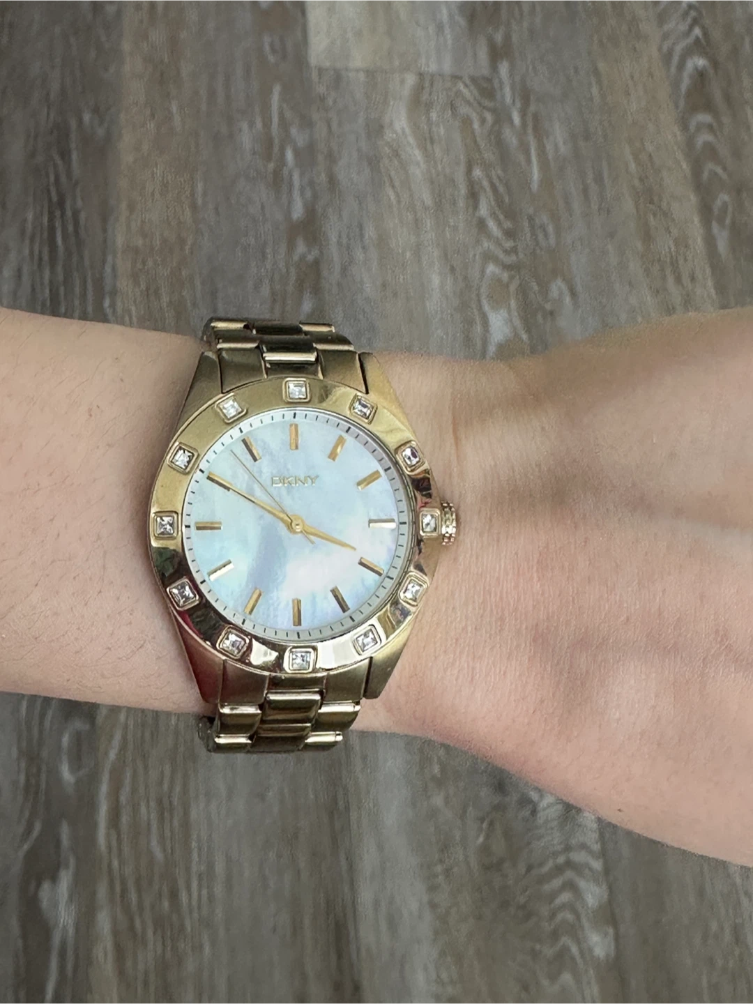DKNY Gold Tone Watch with Crystal Accents