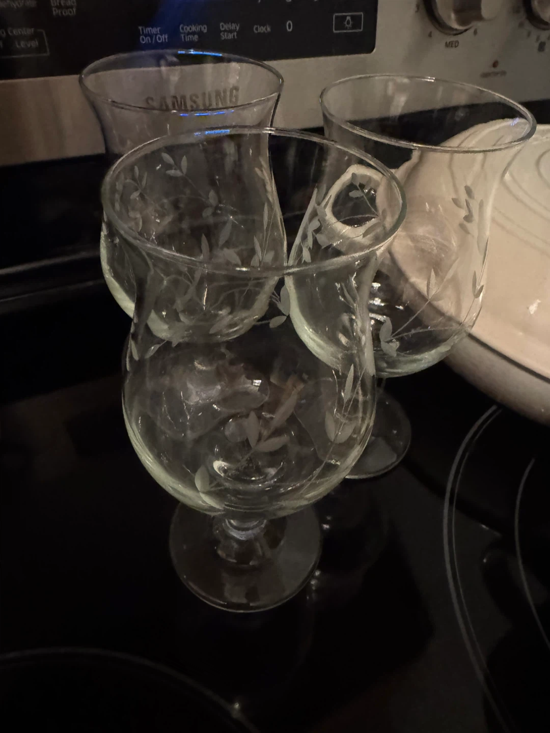 Princess House- Set of 3 Etched Glass Hurricane Glasses