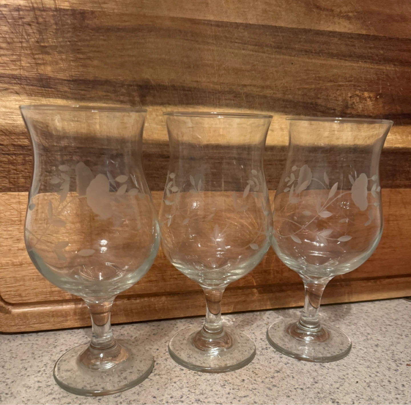 Princess House- Set of 3 Etched Glass Hurricane Glasses - photo 3