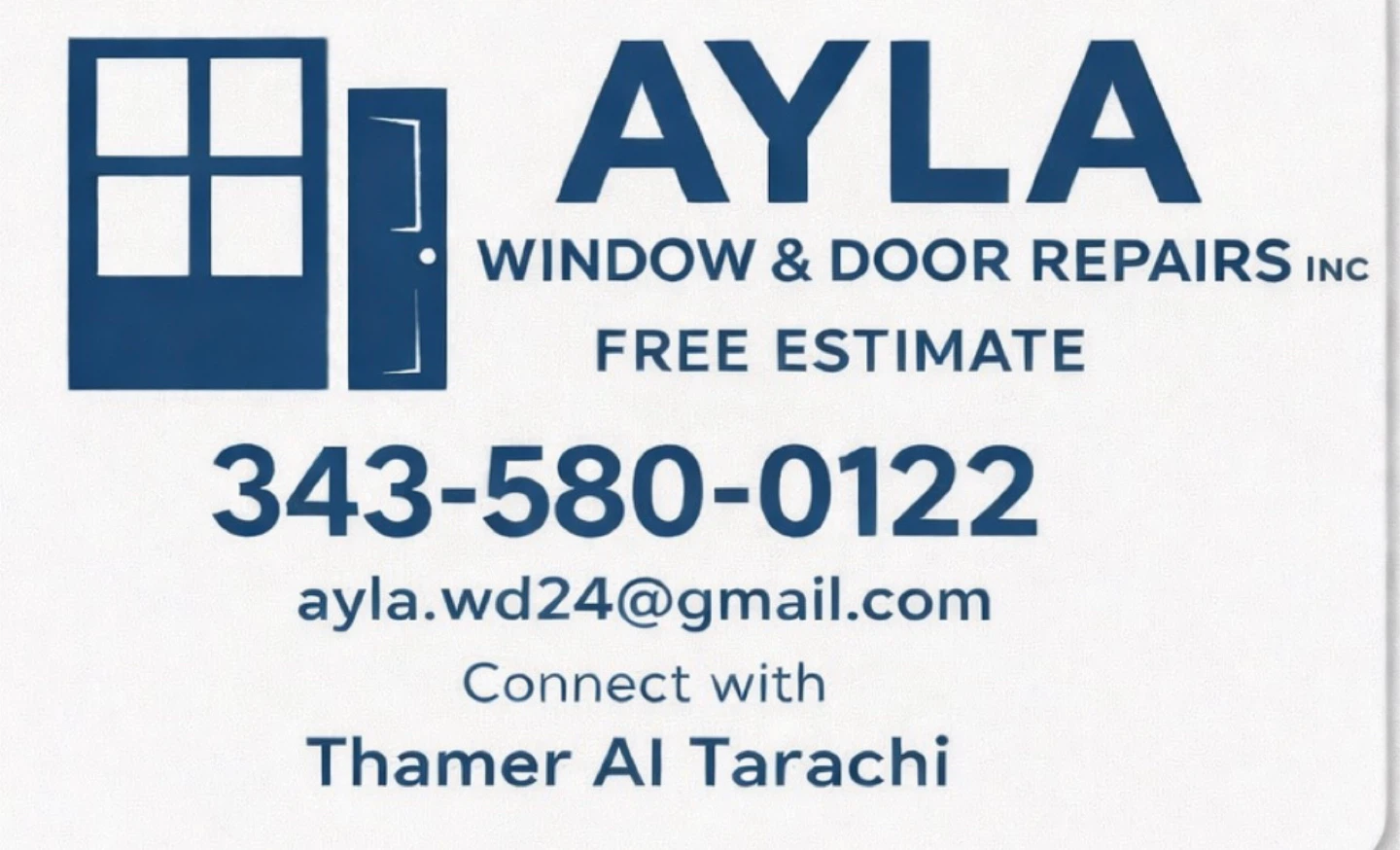 AYLA Window & Door Repairs Inc. Business Card - photo 2