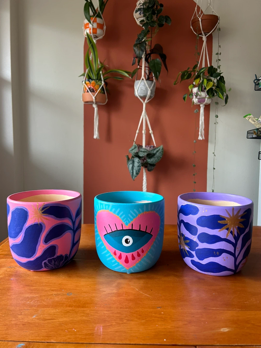 25 each Hand-Painted Ceramic Planters (Set of 3)