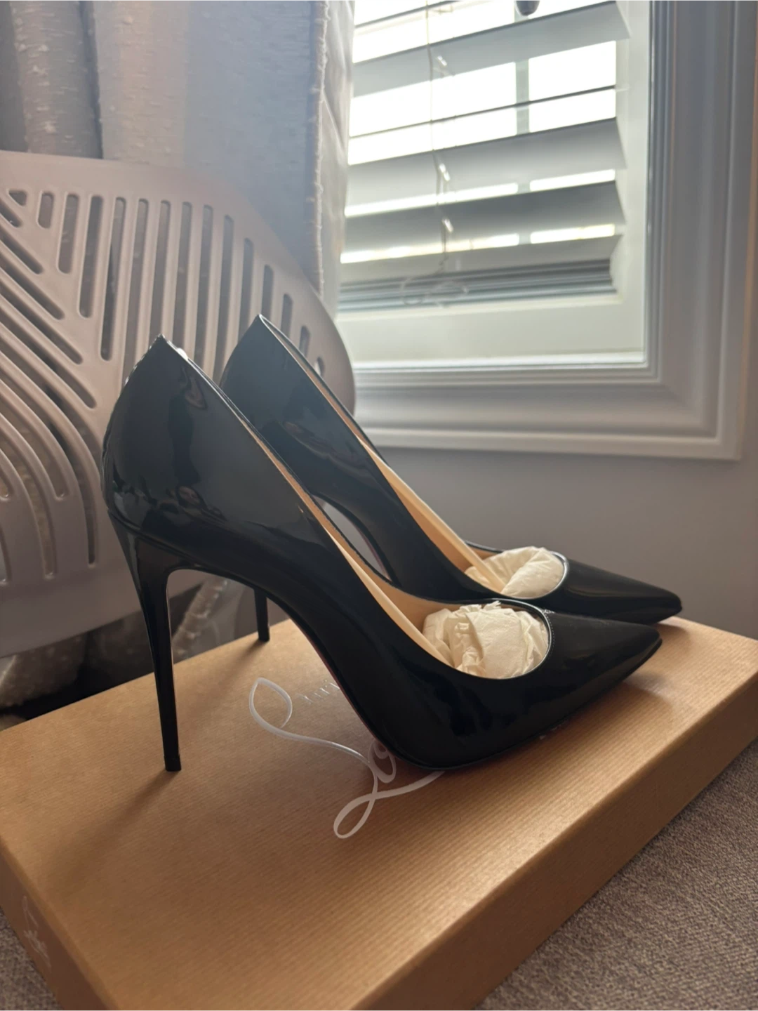 Christian Louboutin Black Patent Leather Heels - Size 38.5
