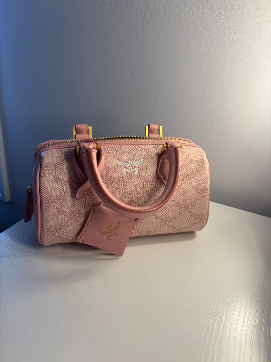 MCM Pink Monogram Boston Bag