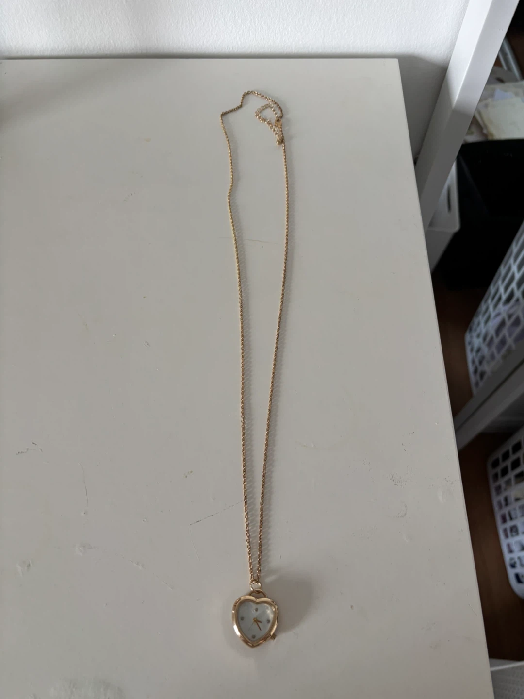 Gold-tone heart locket necklace watch
