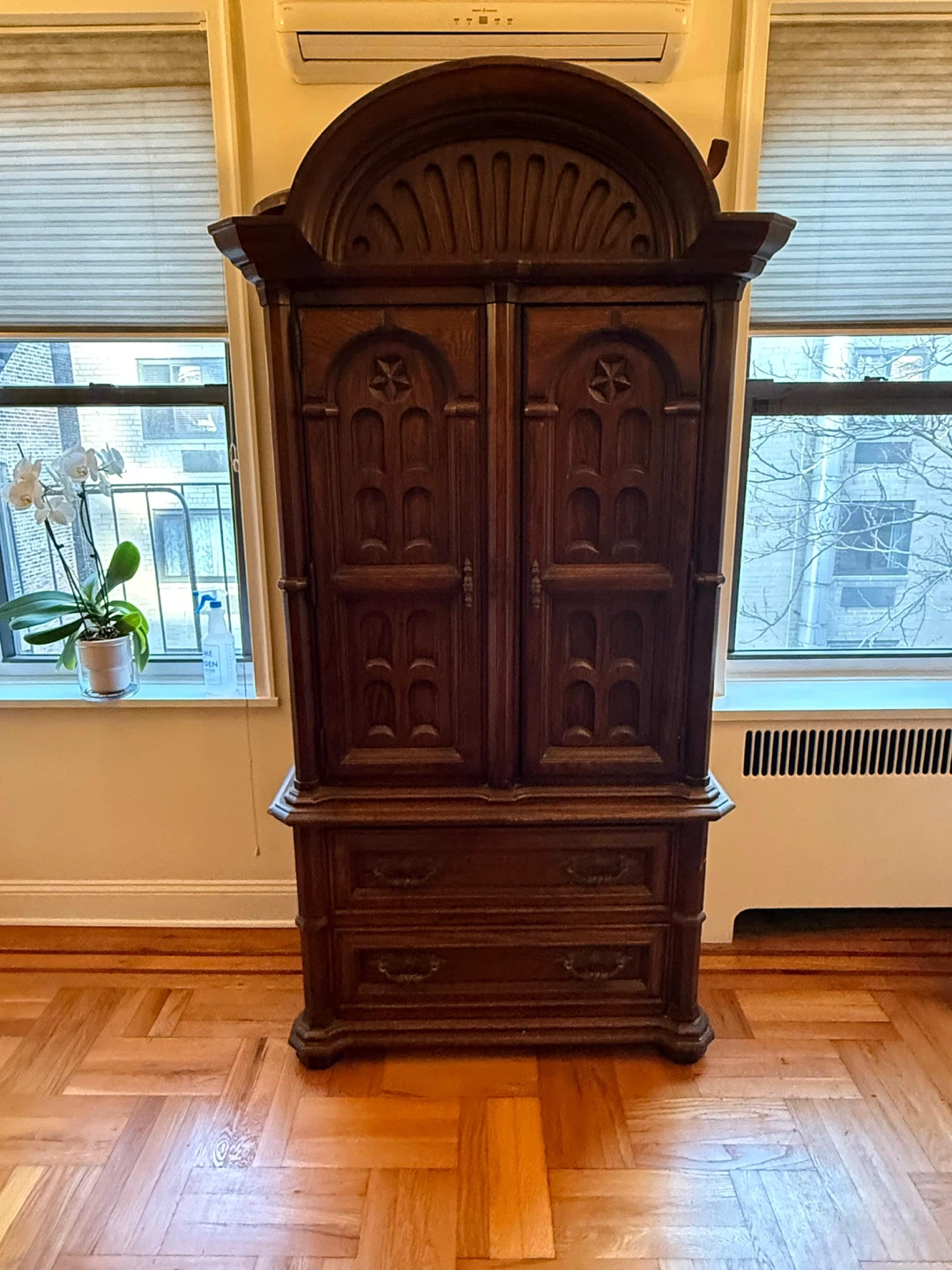 Antique Dark Wood Armoire with Drawers