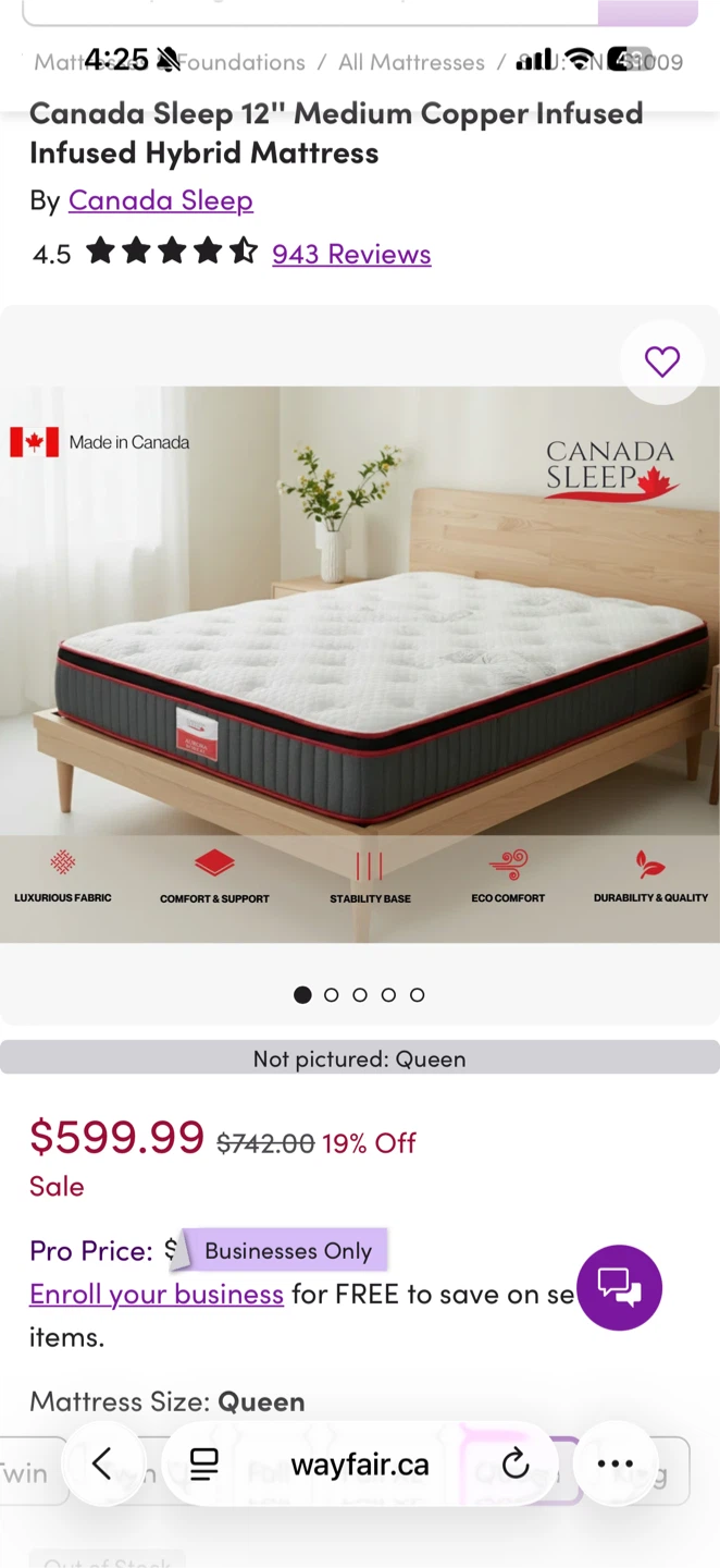 Canada Sleep 12'' Medium Copper Infused Infused Hybrid Mattress