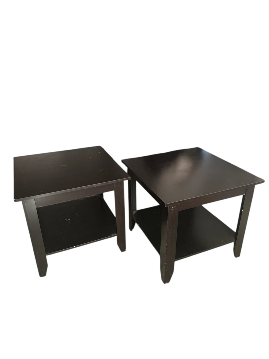 Set of 2 Dark Brown Square End Tables with Shelf