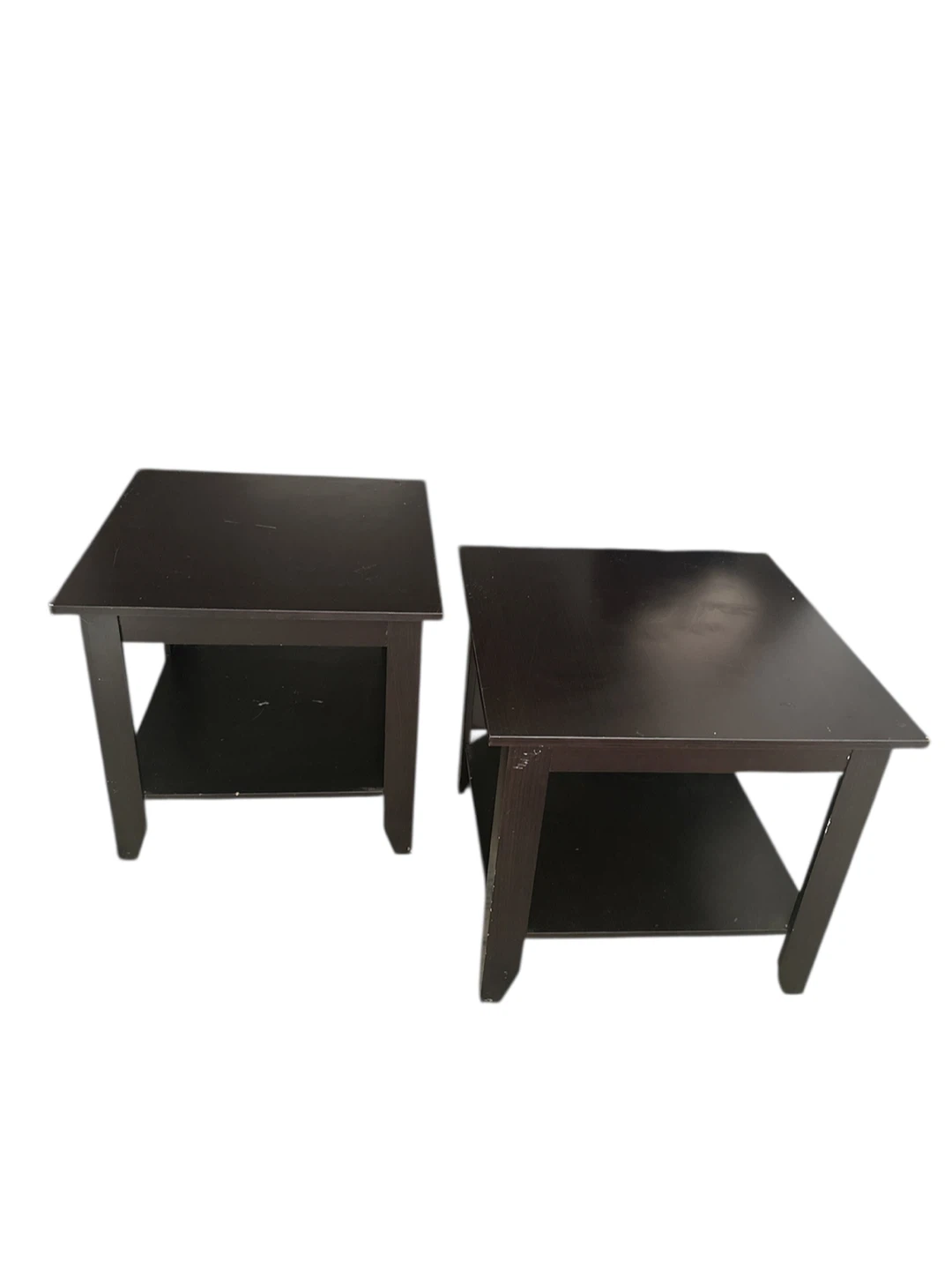 Set of 2 Dark Brown Square End Tables with Shelf - photo 2