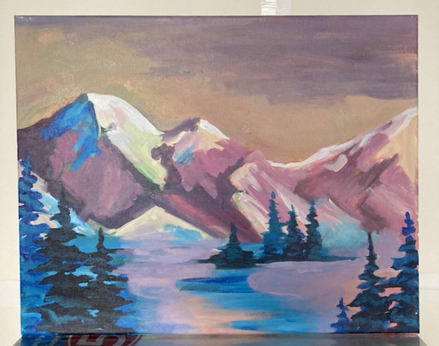 Painting of Snowy Mountains and Trees