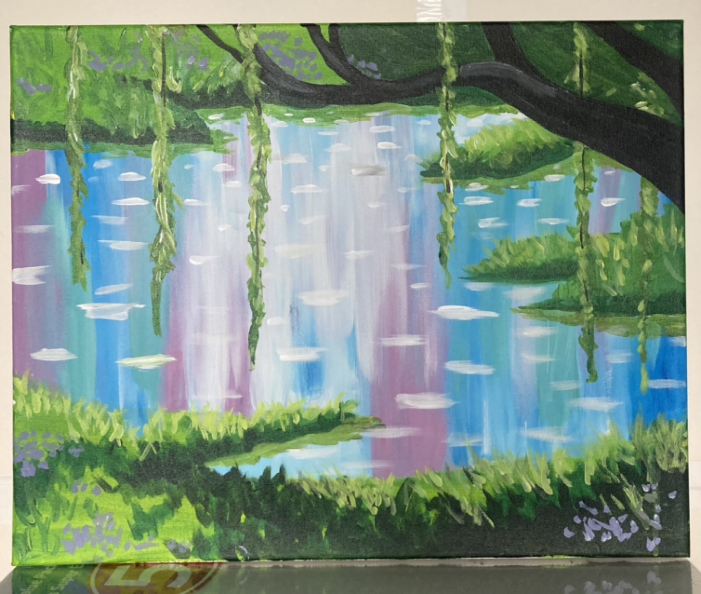 Canvas Painting -Pond and Willow Landscape