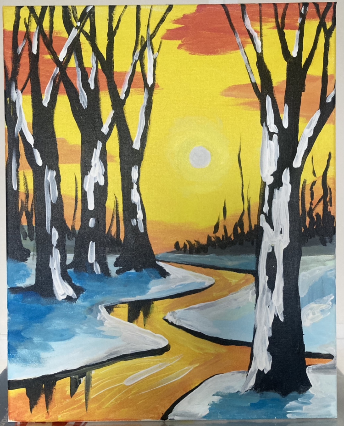 Winter Sunset Landscape Painting