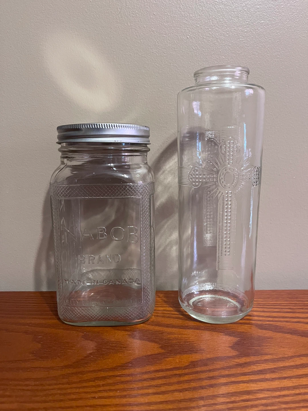 VINTAGE GLASS CANDLE HOLDER/SANCTUARY JAR & COFFEE JAR