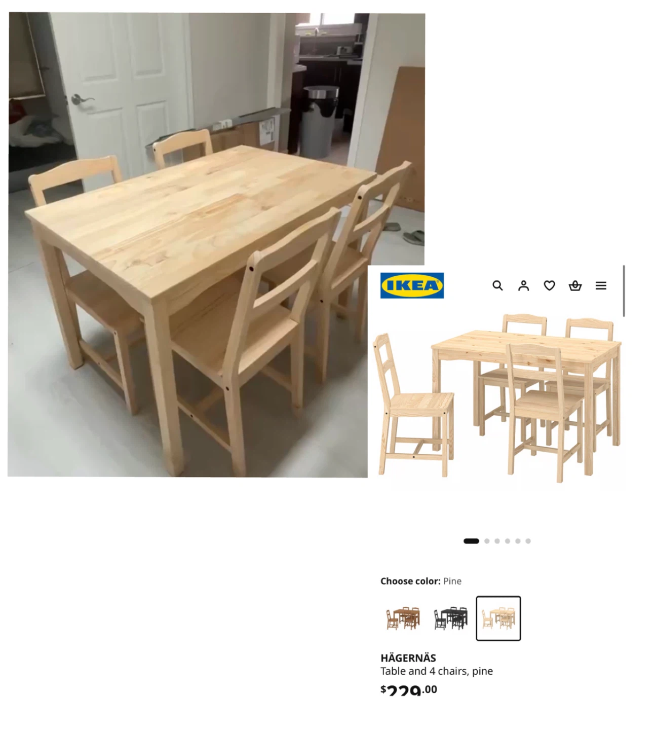 IKEA HÄGERNÄS Table and 4 Chairs, Pine