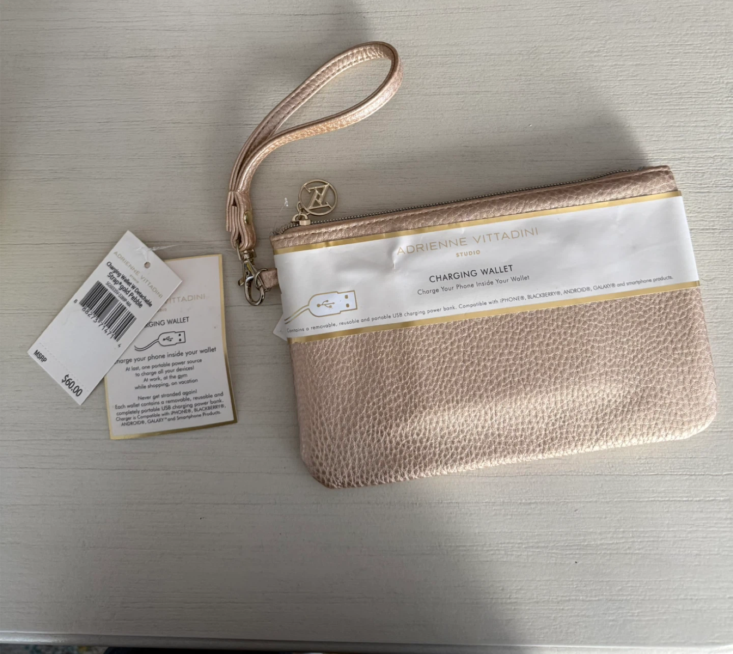 Adrienne Vittadini Gold Pebble Charging Wallet with Strap