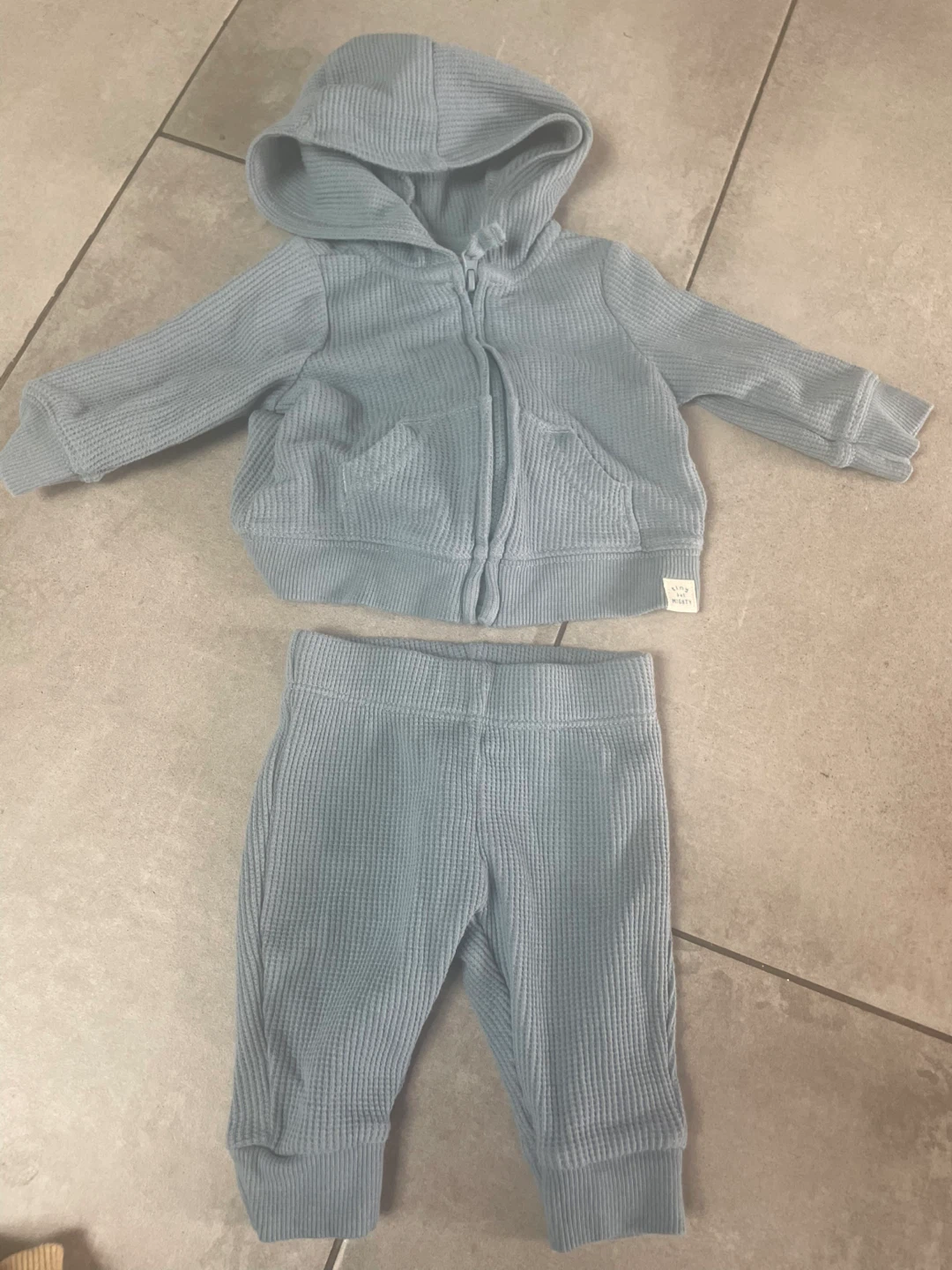 Carter's Newborn Blue Waffle Knit Hoodie & Pants Set - photo 2
