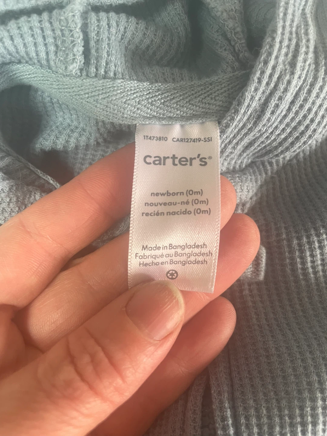 Carter's Newborn Blue Waffle Knit Hoodie & Pants Set - photo 3