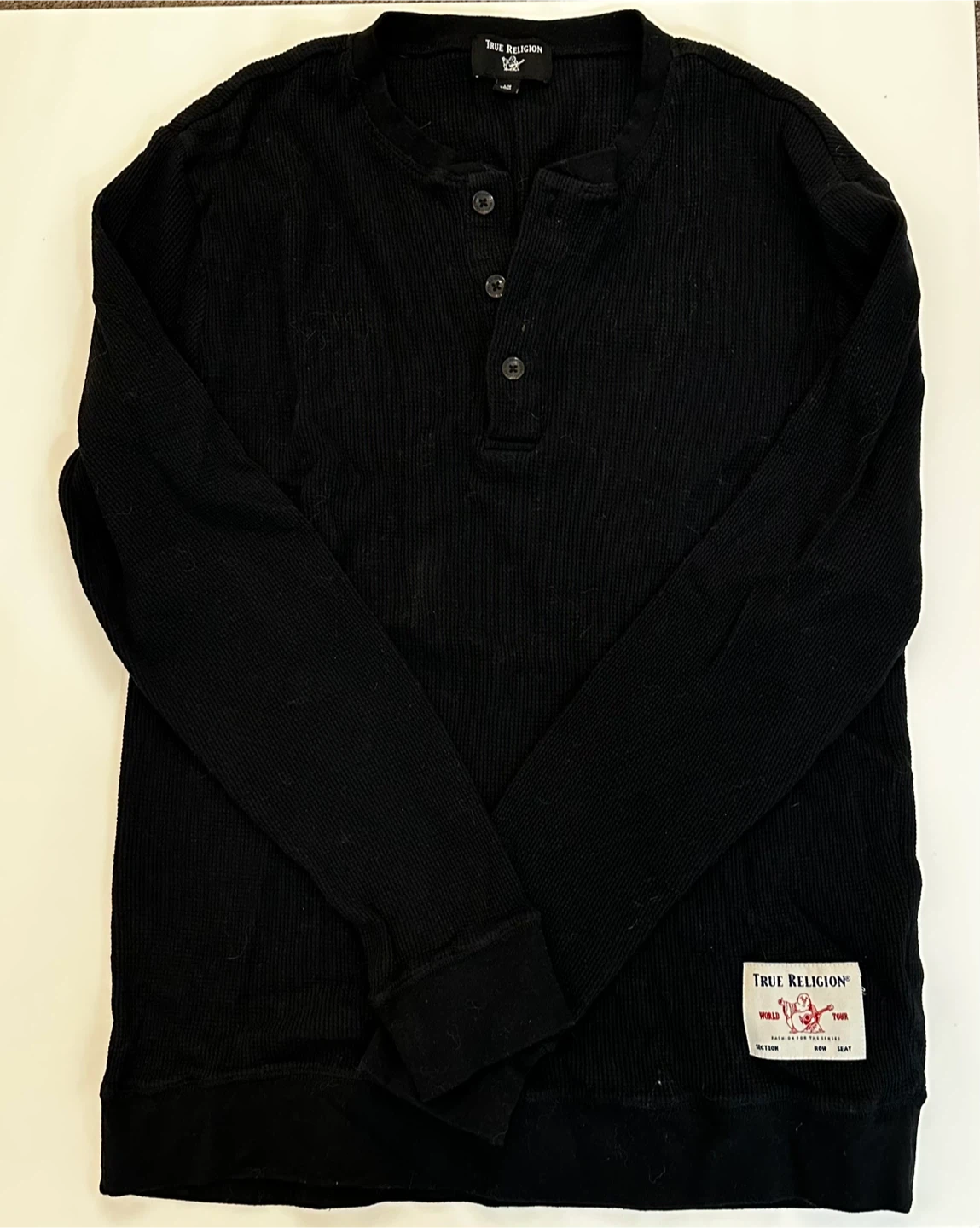 True Religion Black Henley Shirt - Size L
