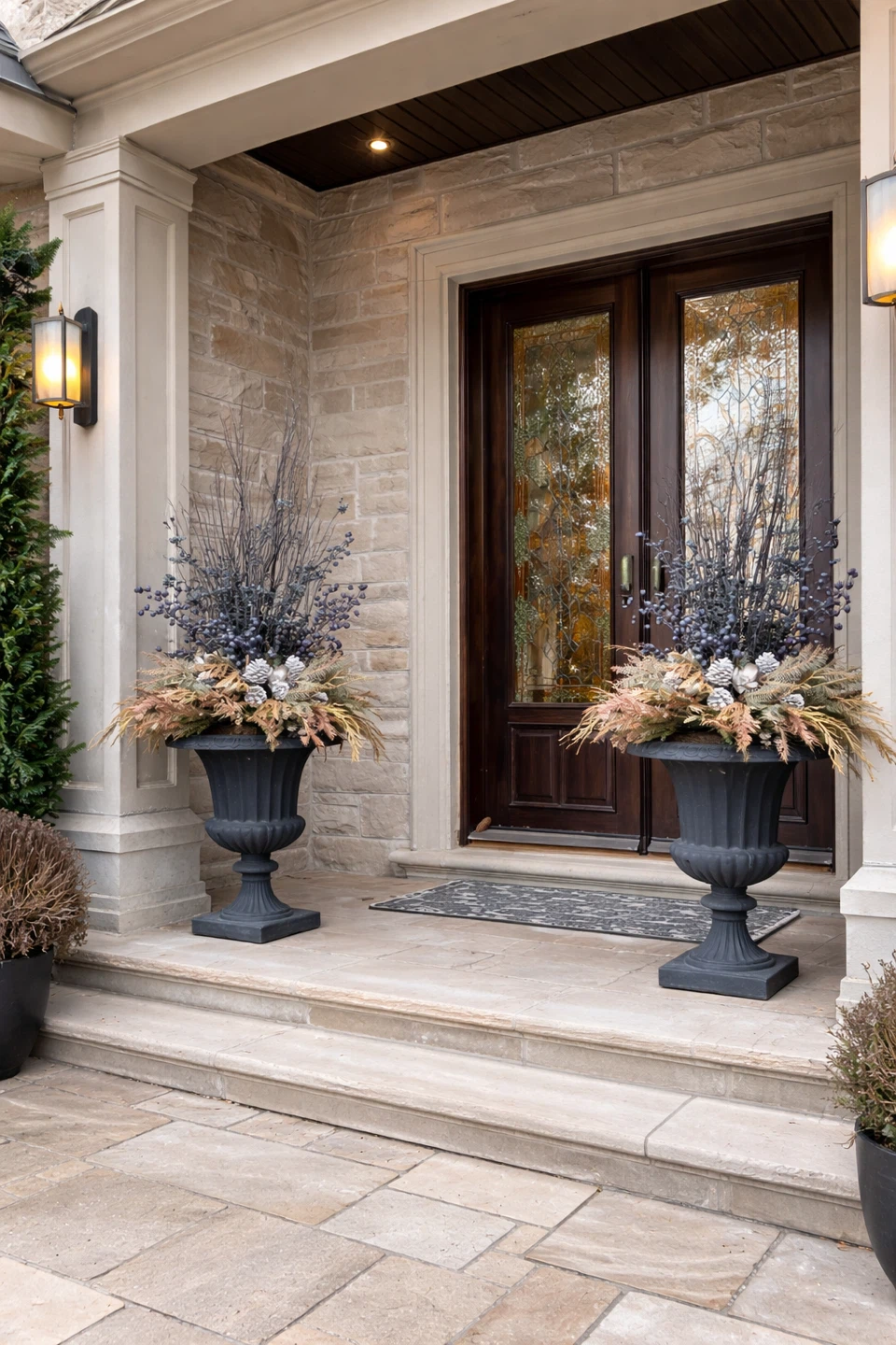 Pair of Black Resin Classical Outdoor Urn Planters