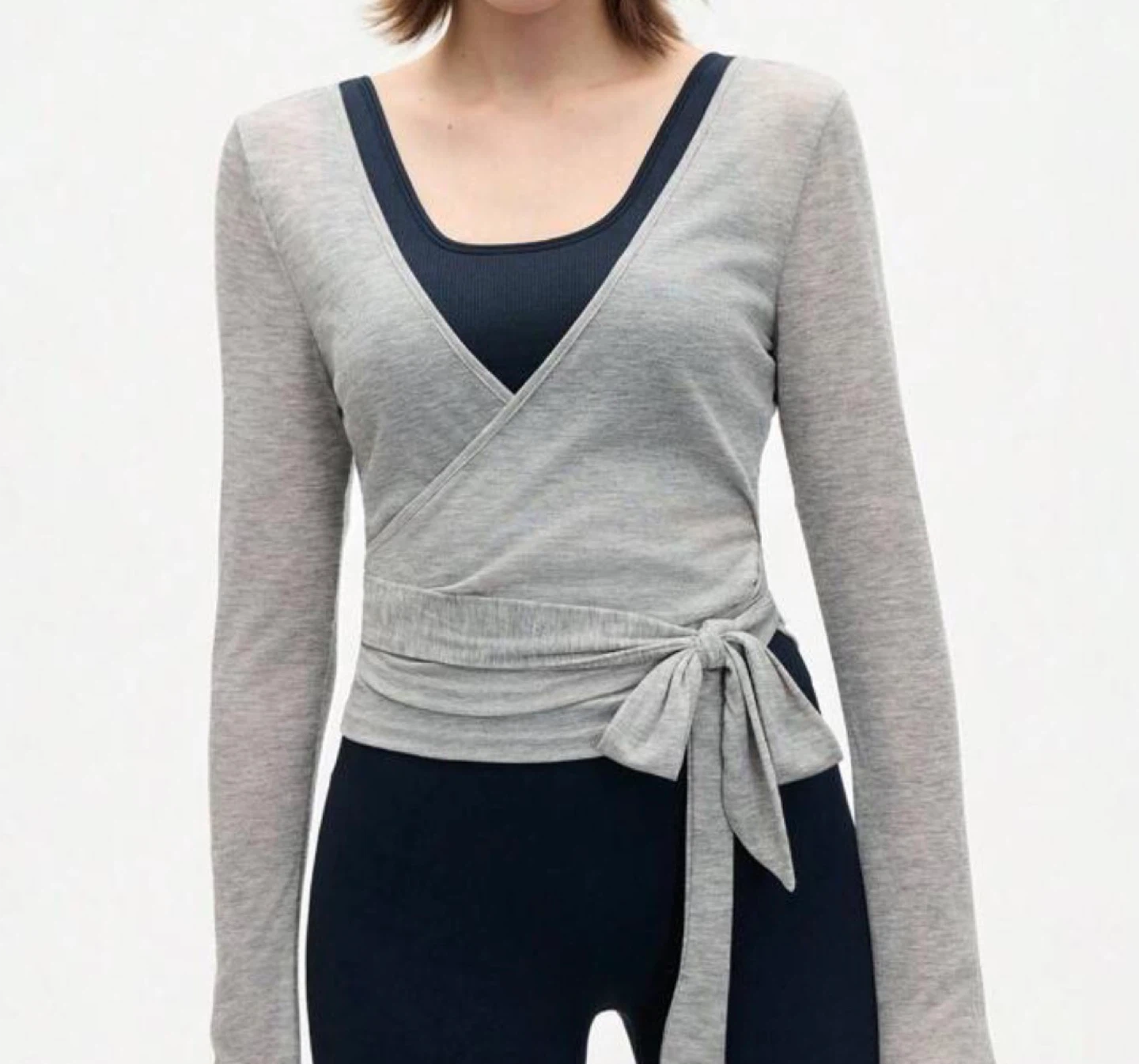 S Grey Wrap Long Sleeve Top