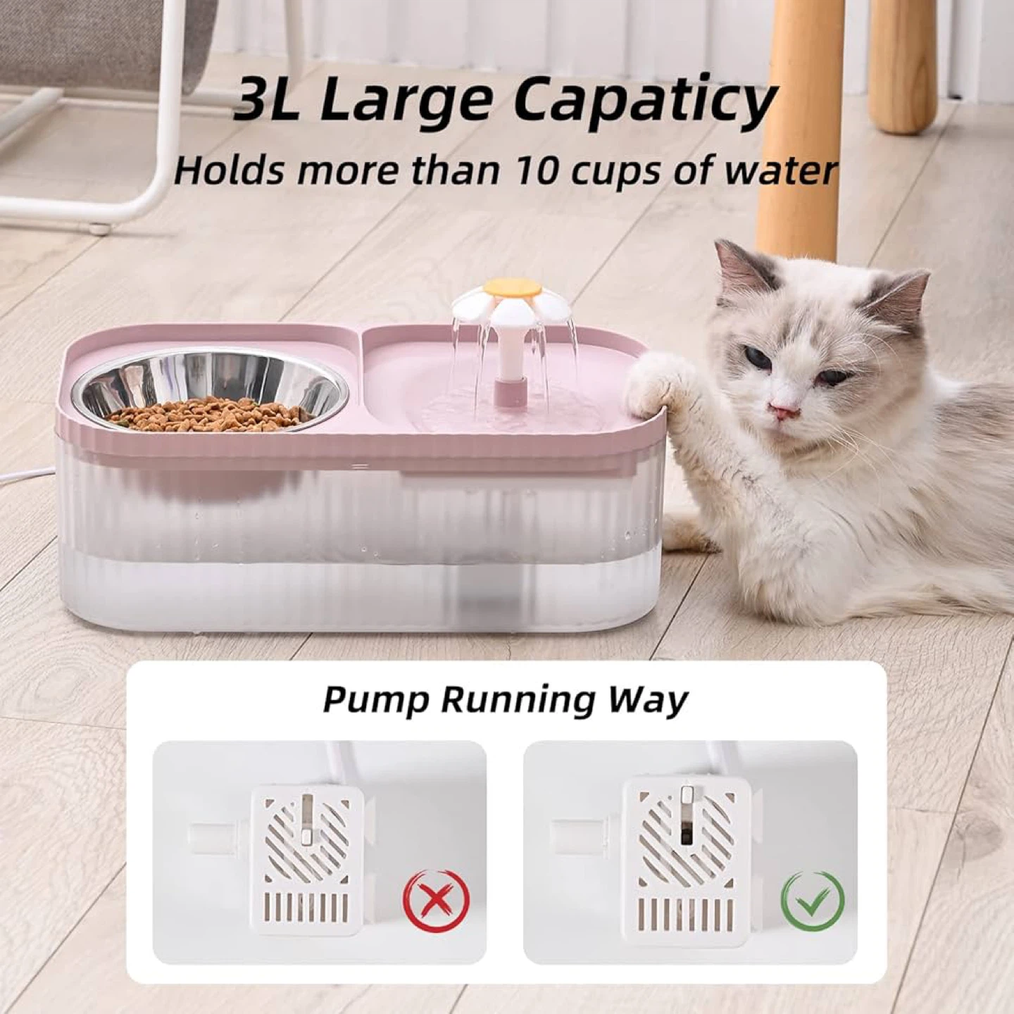 3L Pet Water Fountain and Food Bowl Combo - photo 2