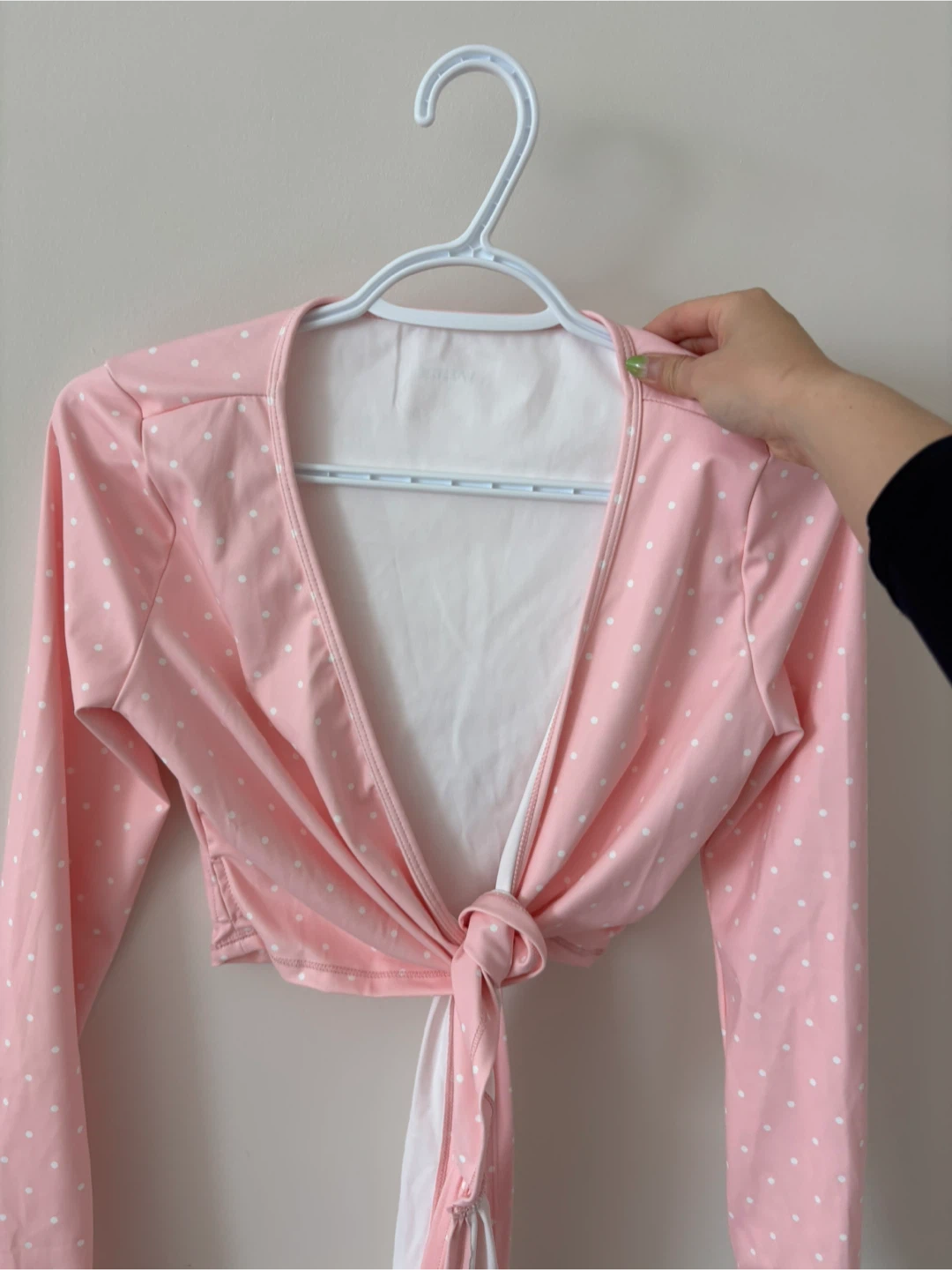 S Pink polka dot wrap long sleeve top - photo 2
