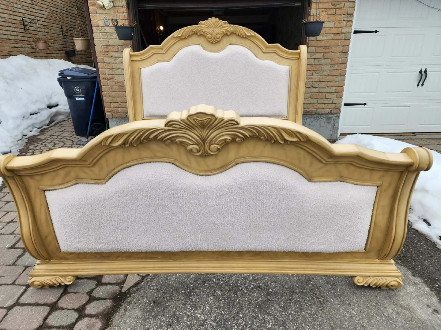 Ornate Carved Headboard and Footboard Sleigh Bed Frame