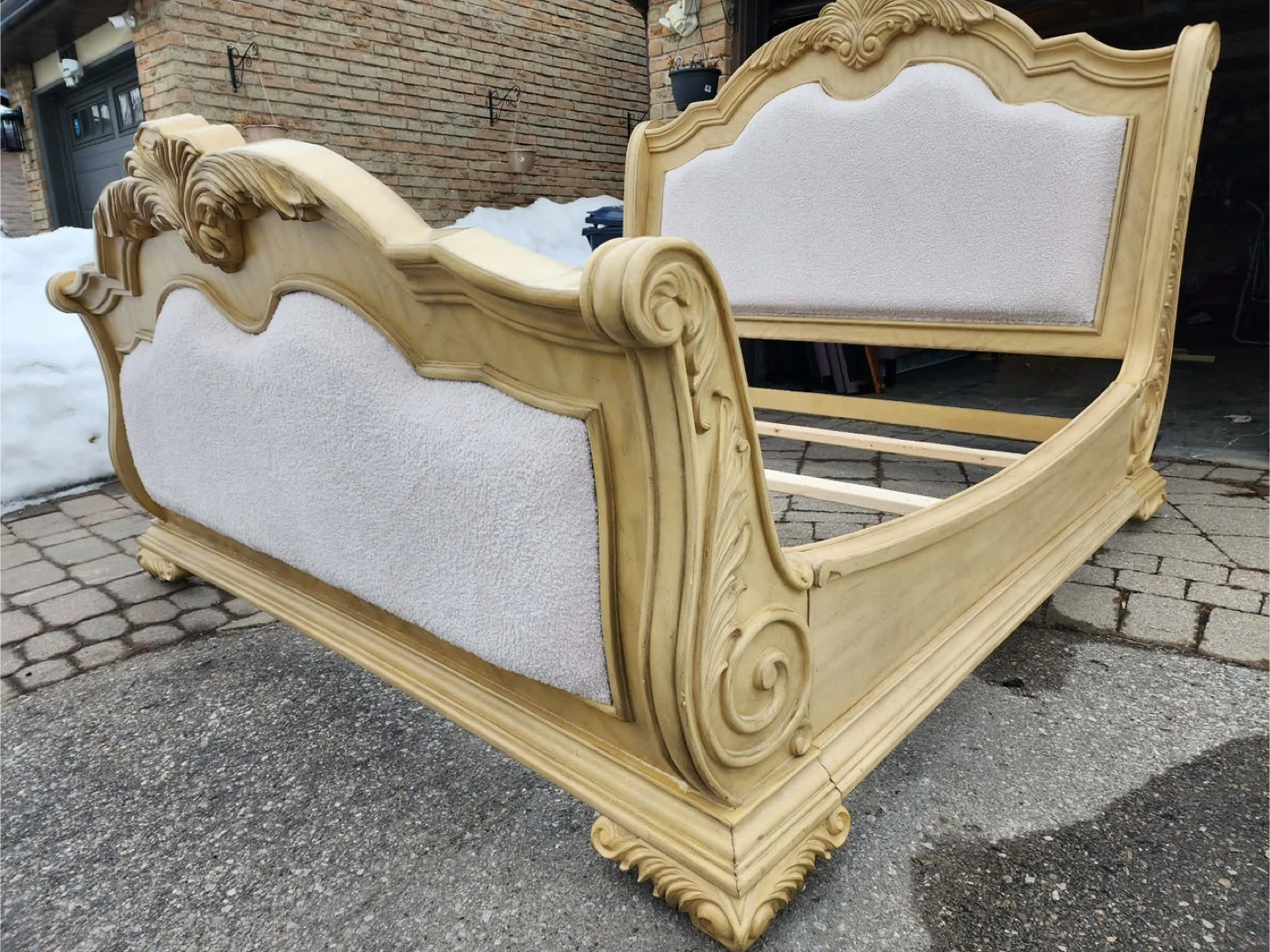 Ornate Carved Headboard and Footboard Sleigh Bed Frame - photo 2