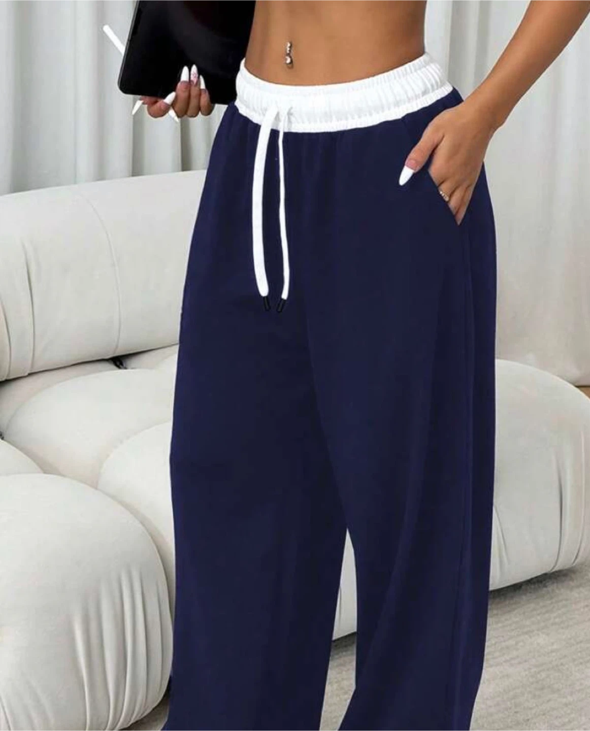 S Navy Wide Leg Sweatpants