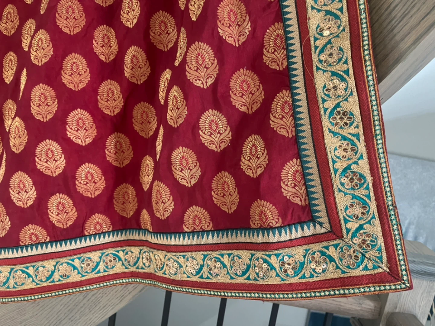 Maroon and Green Saree with Gold Brocade - photo 5