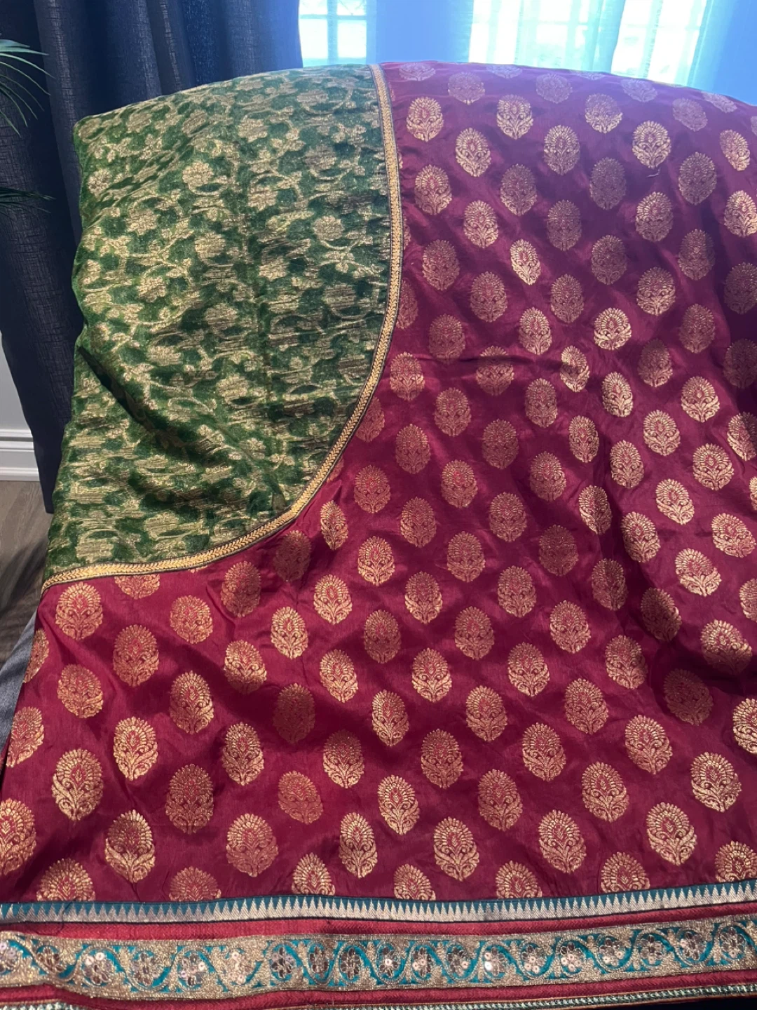 Maroon and Green Saree with Gold Brocade - photo 3
