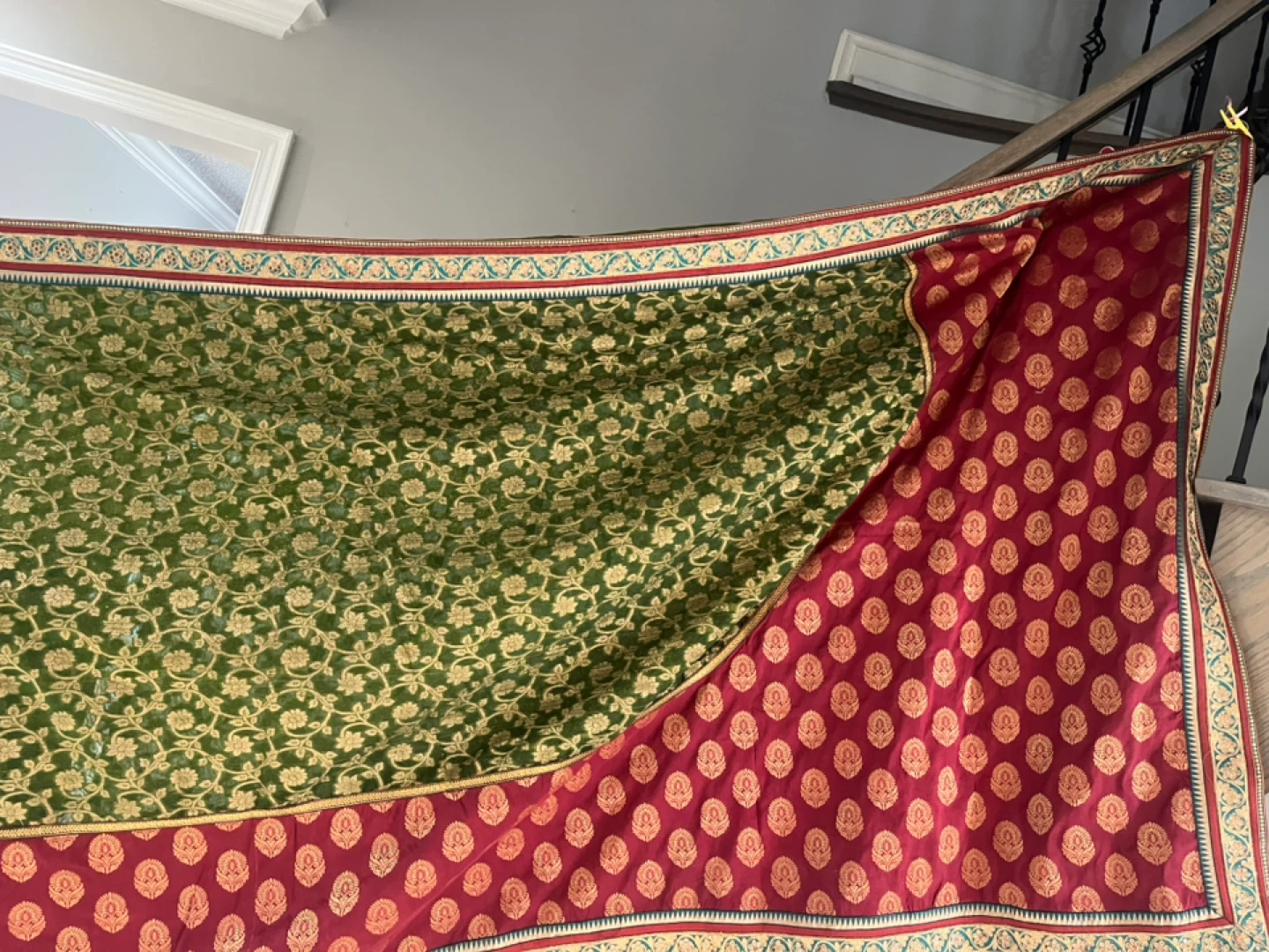 Maroon and Green Saree with Gold Brocade