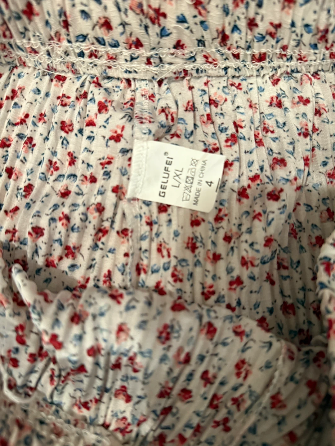 Wide Leg Floral Print Pants - Cream with Red & Blue (L/ XL) - photo 4