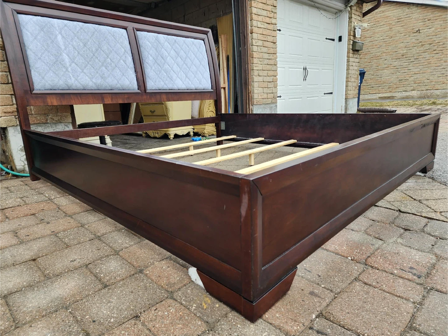 Wooden Bed Frame with Upholstered Headboard - photo 2