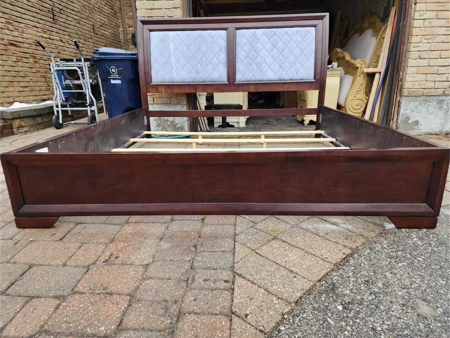 Wooden Bed Frame with Upholstered Headboard