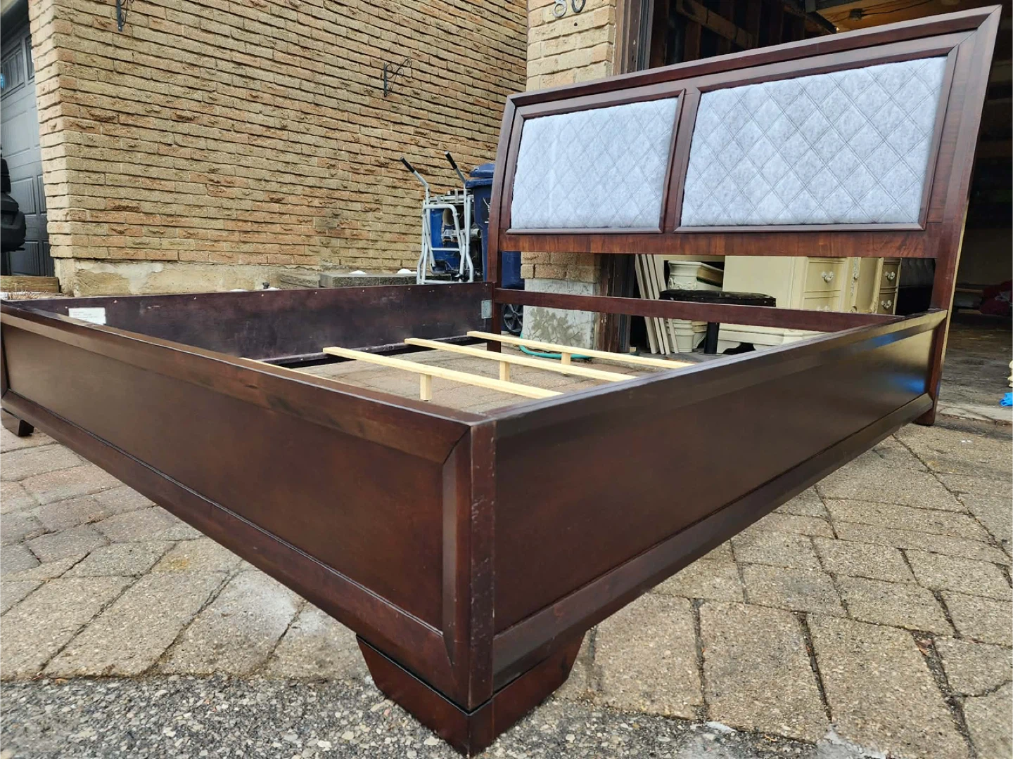 Wooden Bed Frame with Upholstered Headboard - photo 4