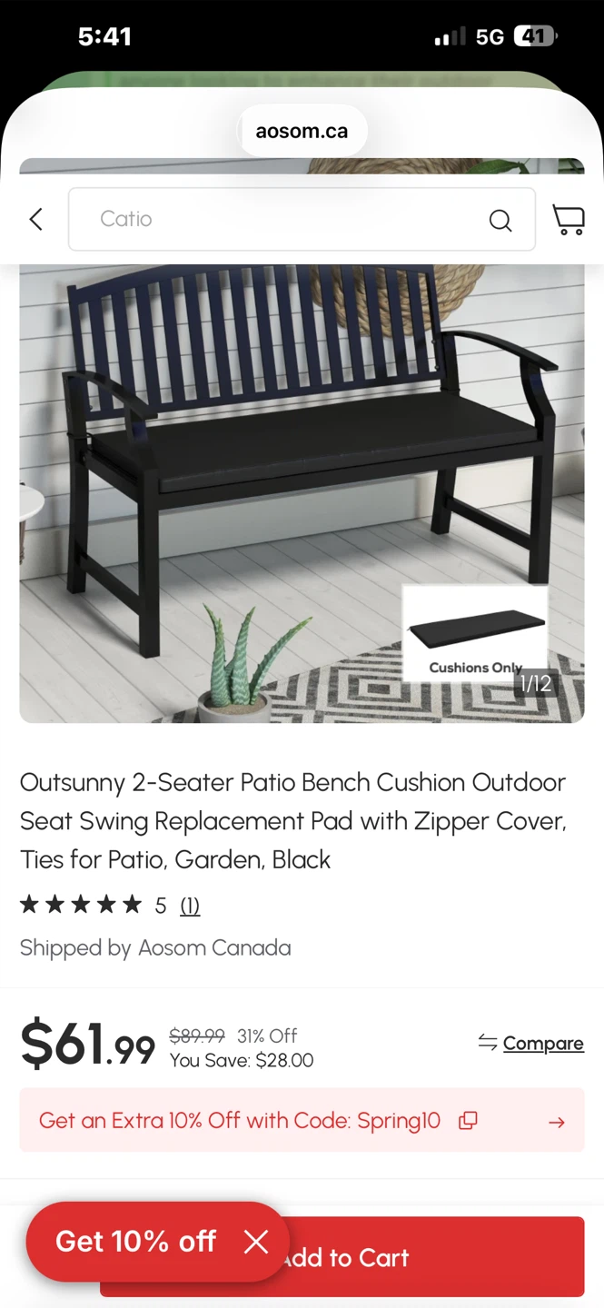 2-Seater Patio Bench Cushion Outdoor Seat Swing Replacement Pad