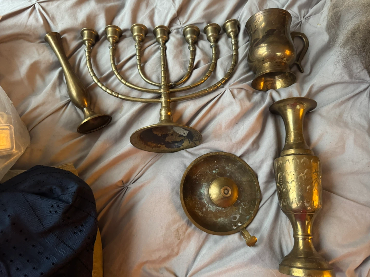 Vintage Brass Menorah and Vases