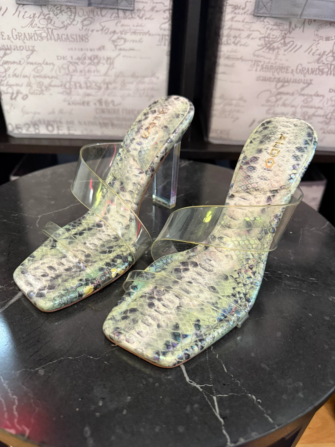 ALDO Clear Strap Heels - Snake Print size 6