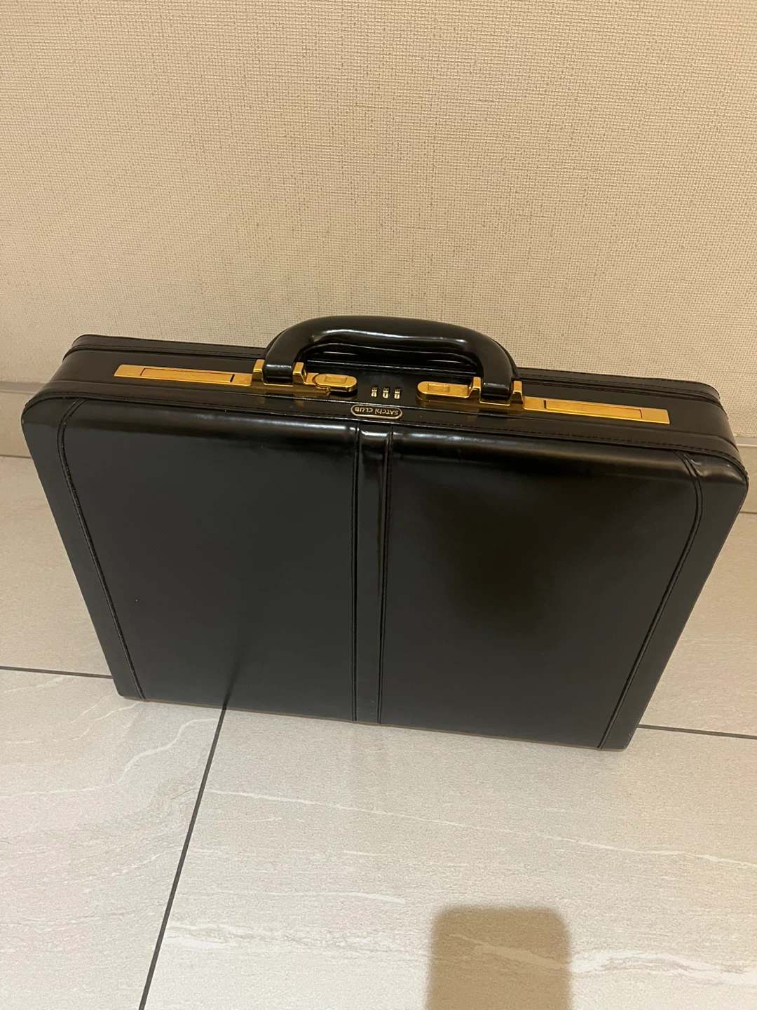 Satchi Club Black Leather Briefcase with Combination Lock